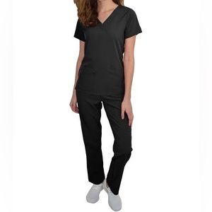 Black Sanibel Mock Neck Scrub top (size XL) & Unisex Drawstring Scrub Pants (L)